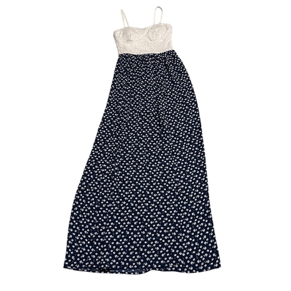 Candie's Dresses & Skirts - Candie’s Women XS Lace Bodice Navy Floral Maxi Dress Spaghetti Strap